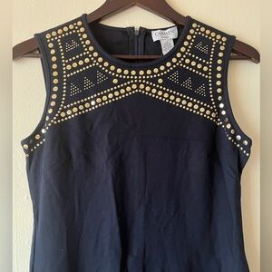 NWT Carmen Marc Valvo dark Navy dress with golden studs size S